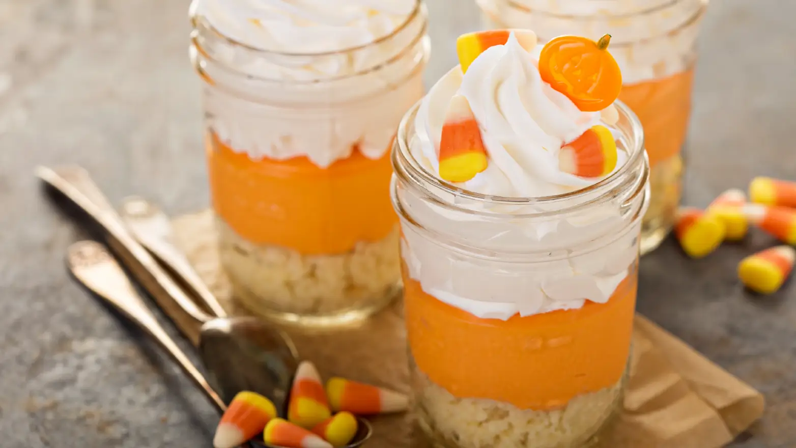 Candy corn fruit parfait