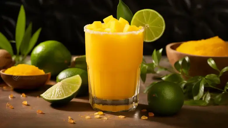 Frozen mango margarita with lime