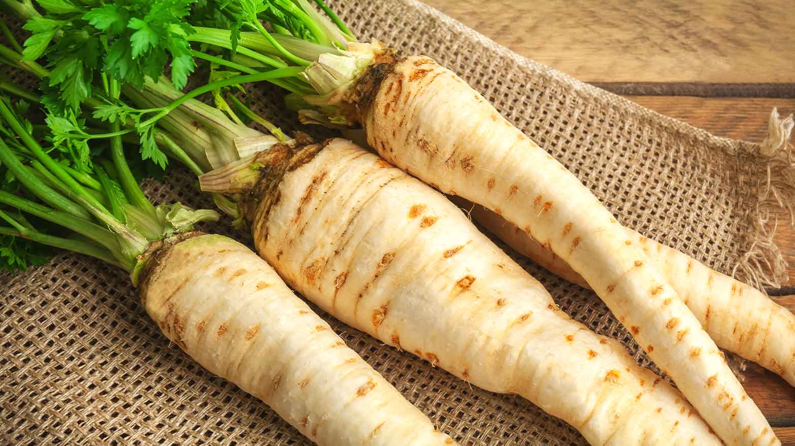 Several parsnips laid out on a towel
