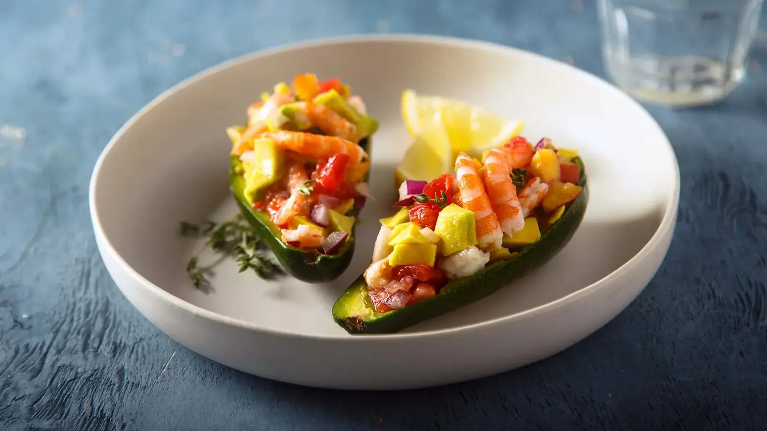 Shrimp salad stuffed avocados