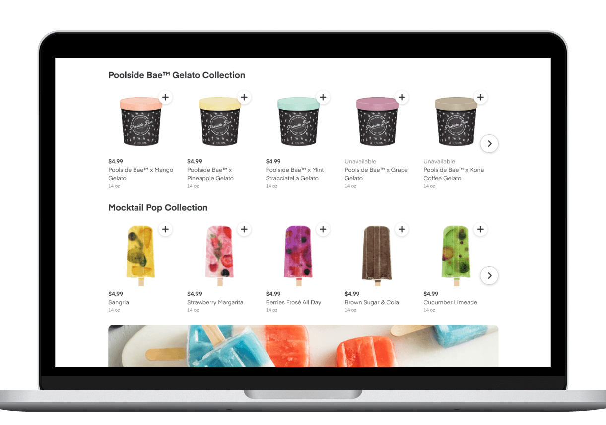 Example of brand page with ice cream