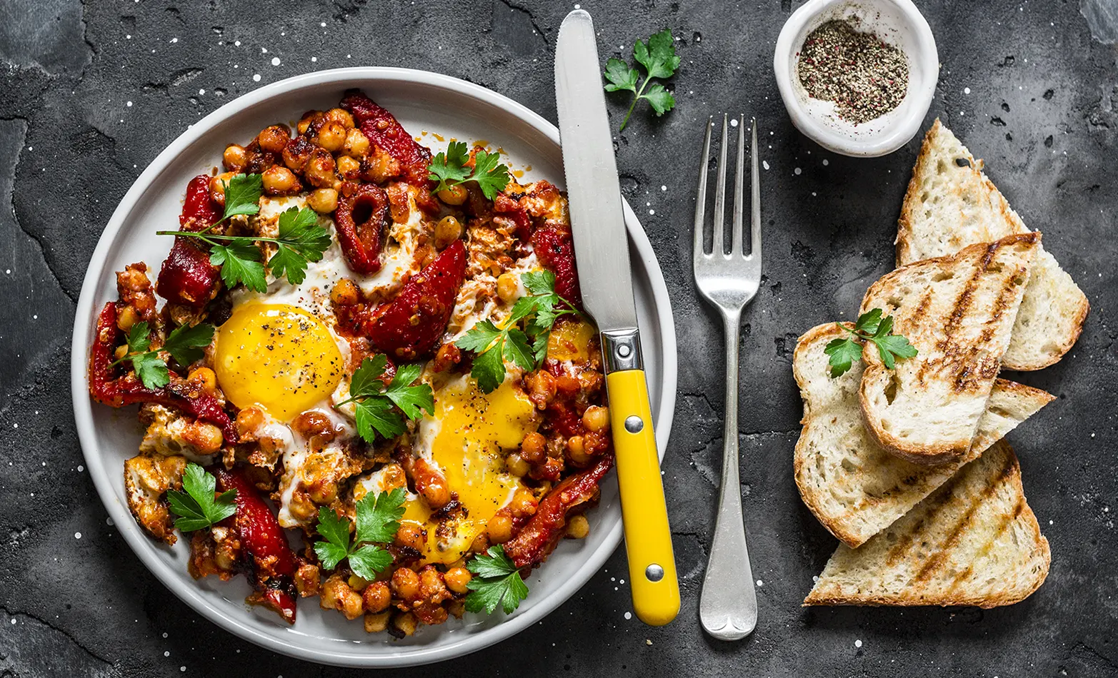 chickpea shakshuka with utensils