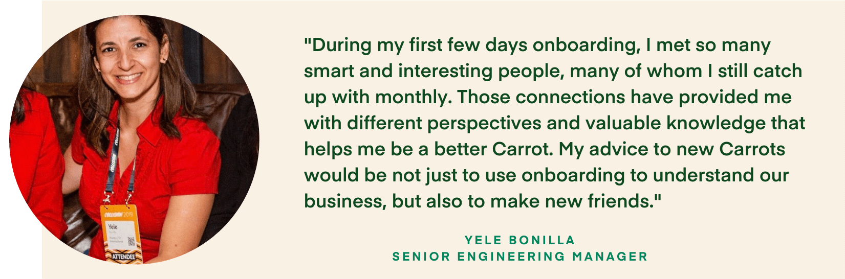 Yele Bonilla New Hire Advice Quote