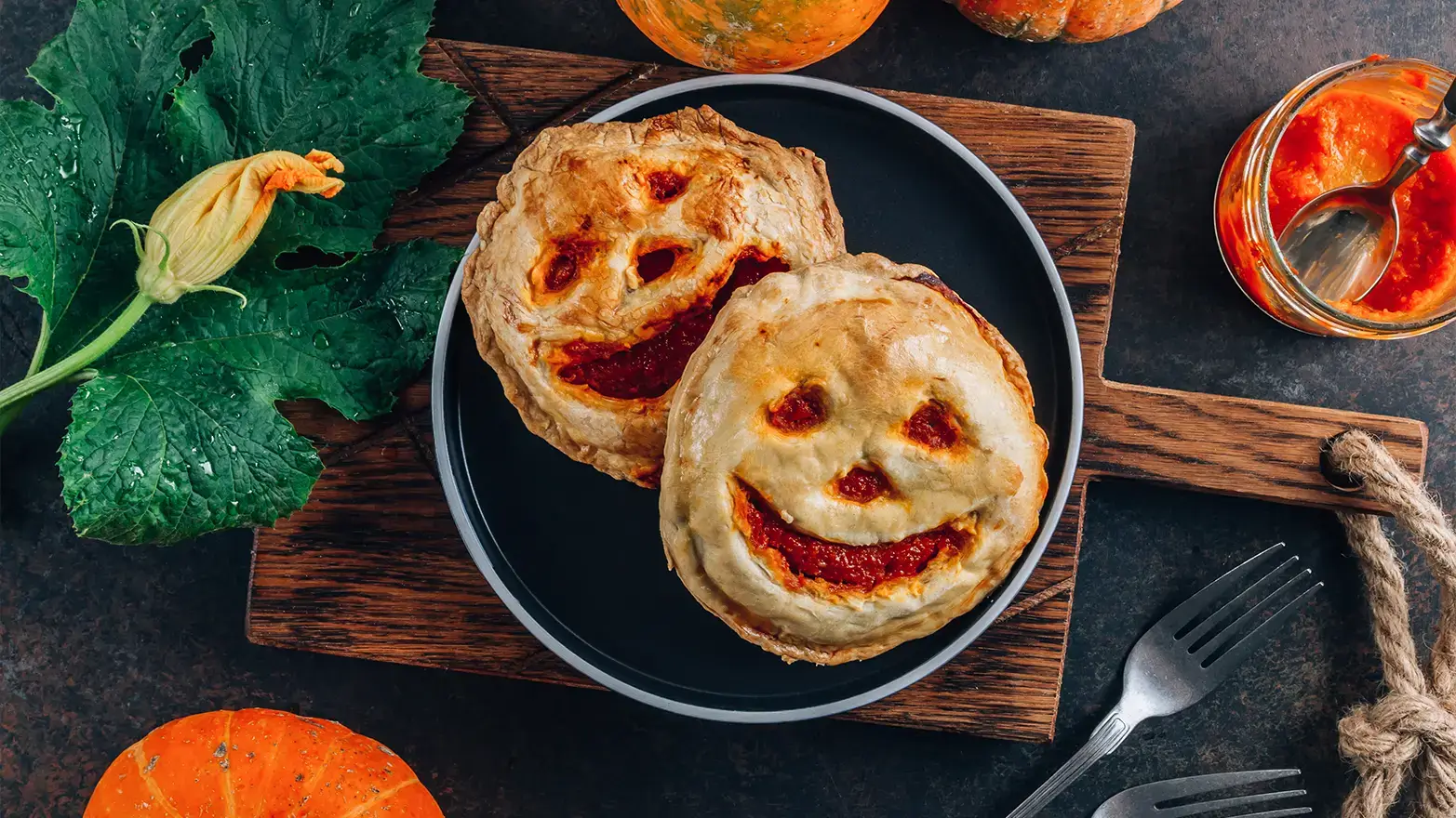 Beef pies with jack-o-lantern crust