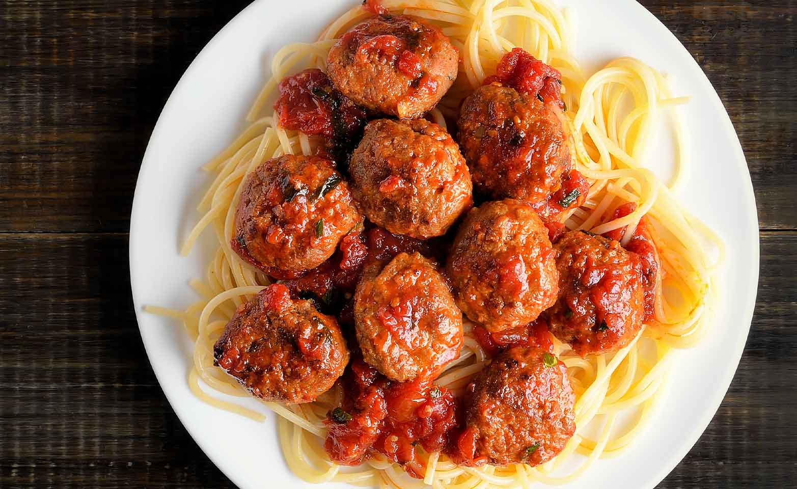 Stock image of chicken meatball pasta
