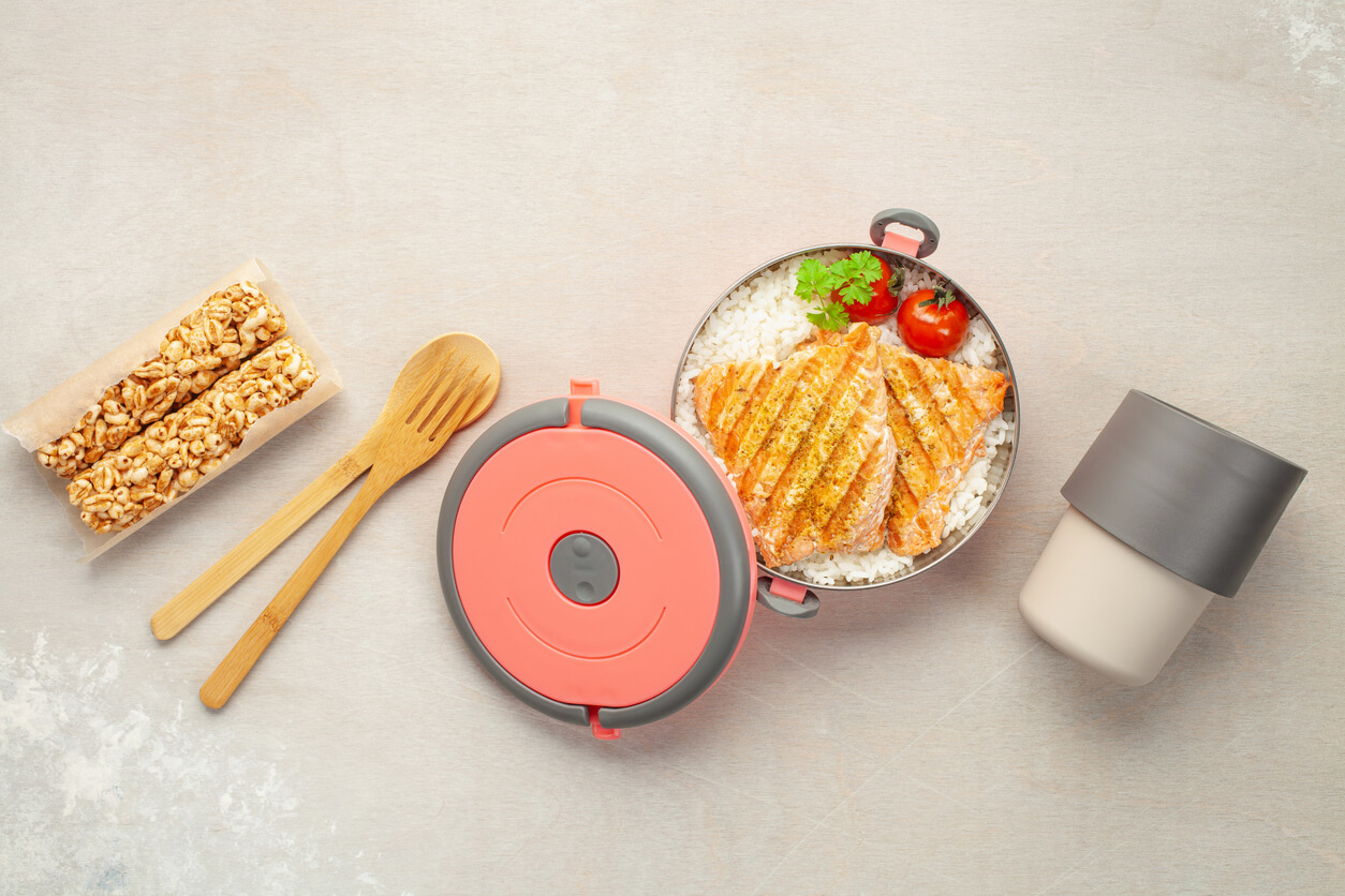 Insulated lunch boxes with nutrition food.