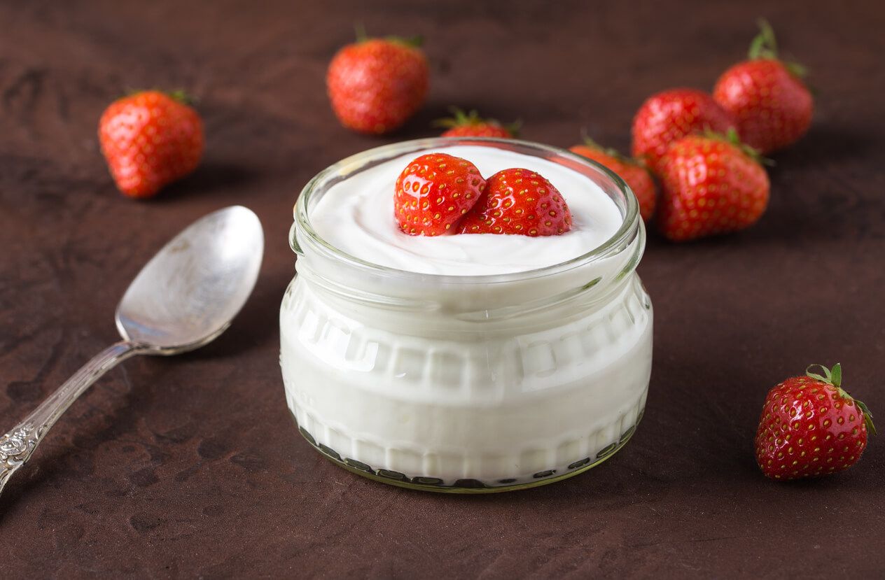 Creamy dip for fruit on a table.