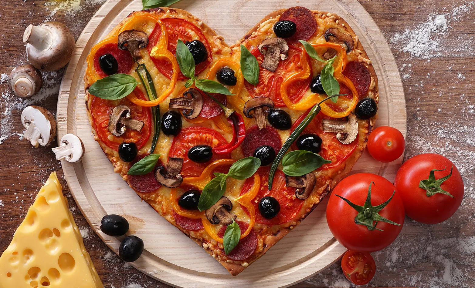 heart shaped homemade pizza