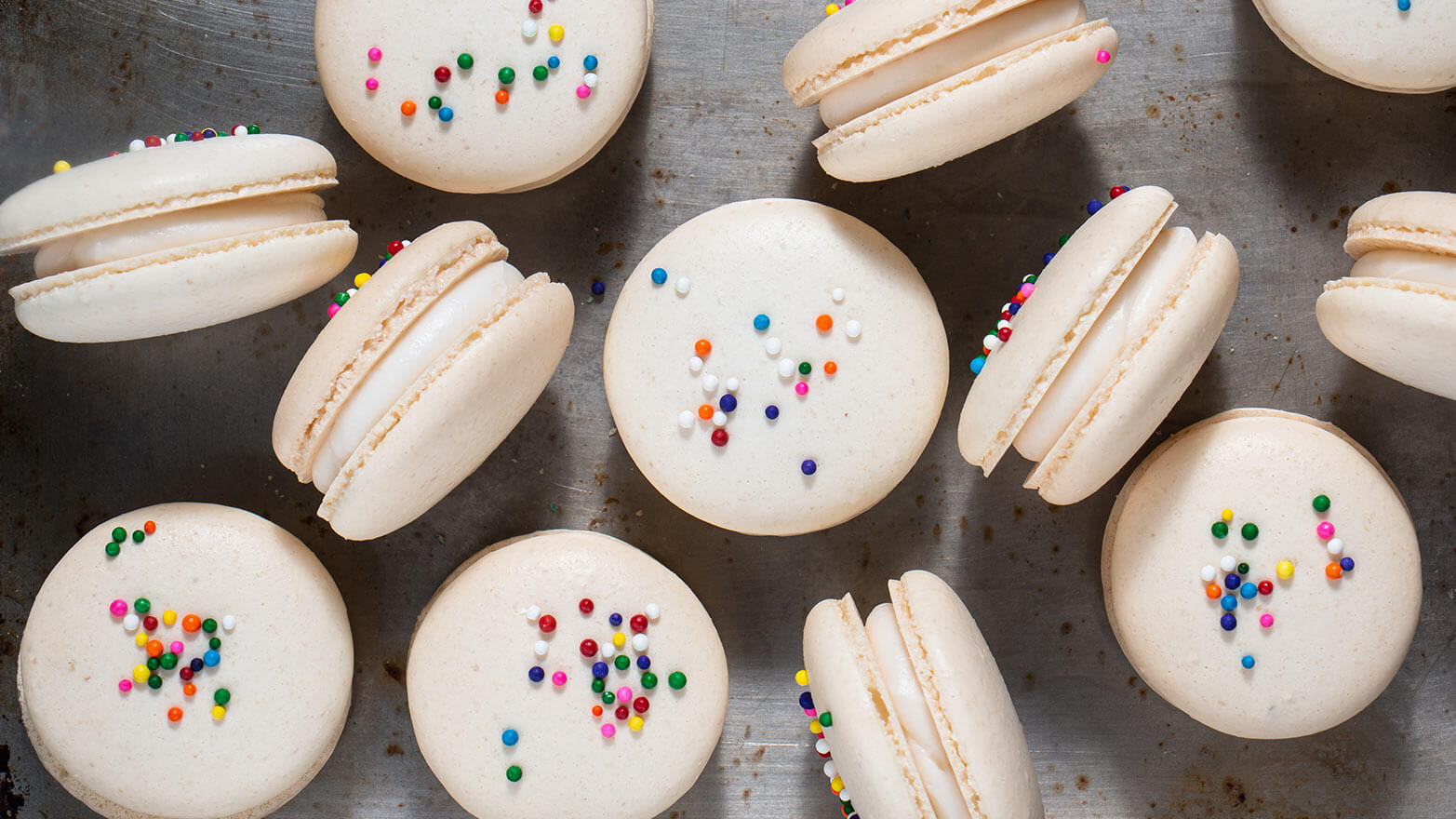 Birthday macarons with sprinkles