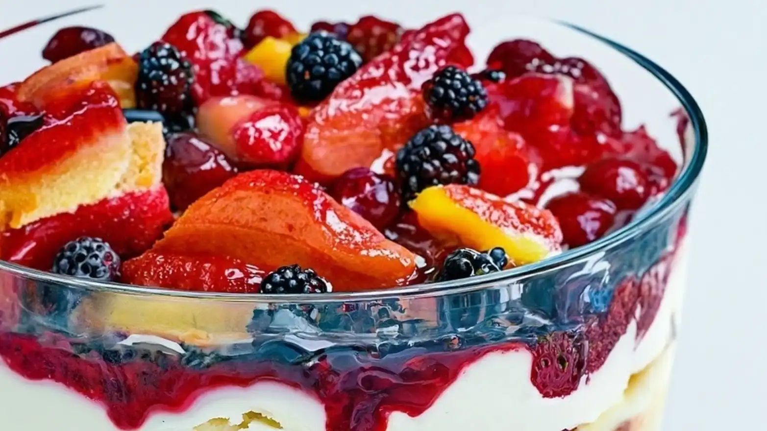 summer fruit trifle perfect for a baby shower dessert.
