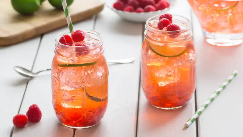 Two glasses of raspberry iced tea