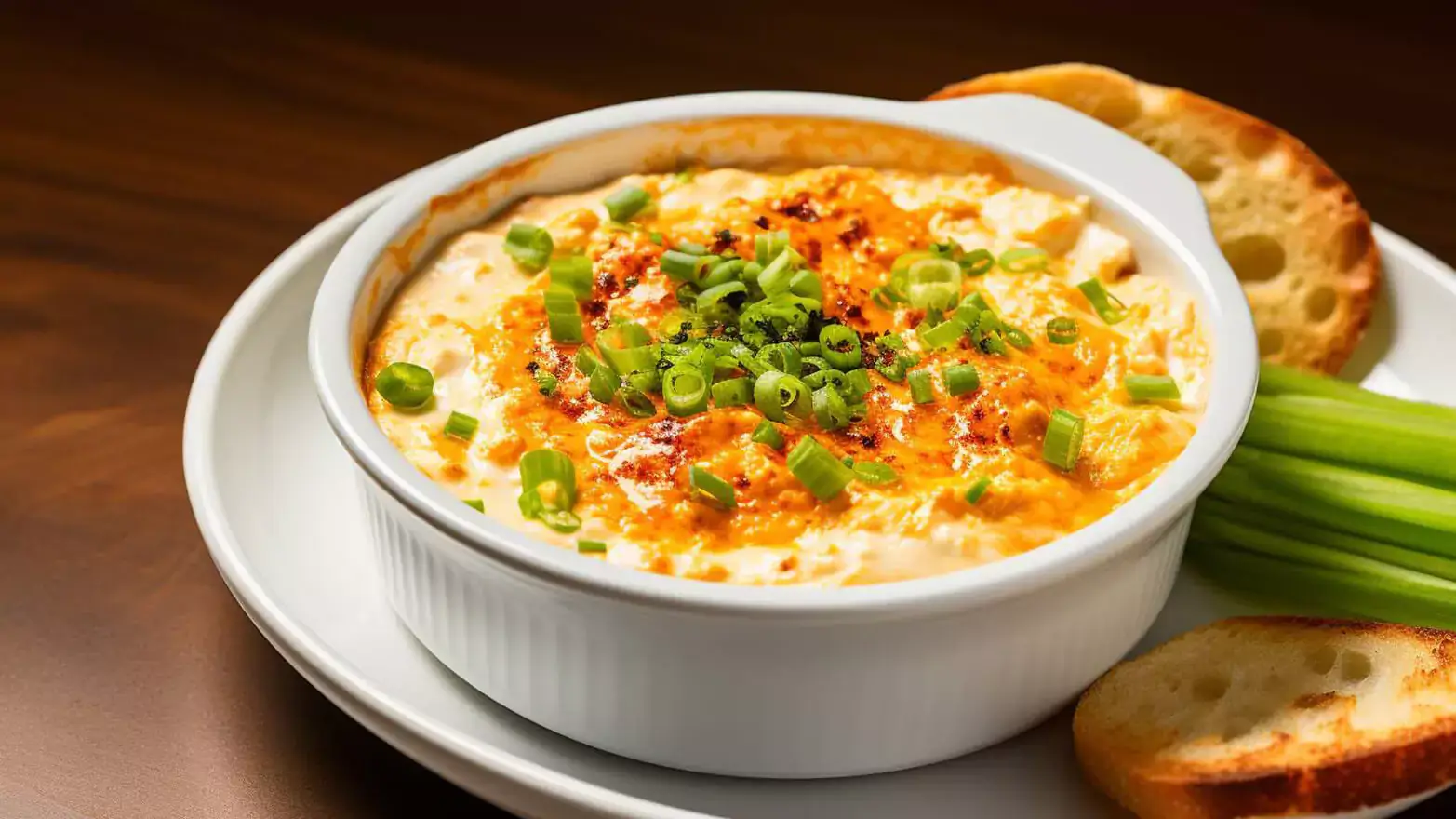 buffalo chicken dip with toast and celary