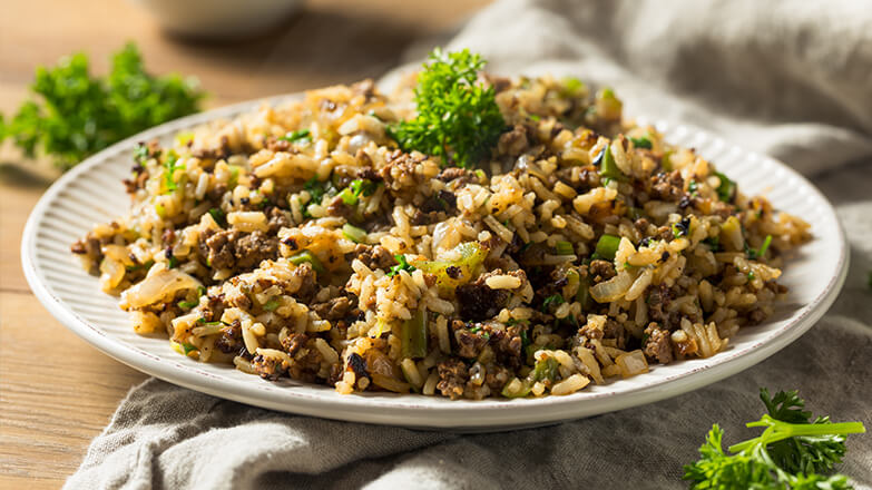 plate of dirty rice