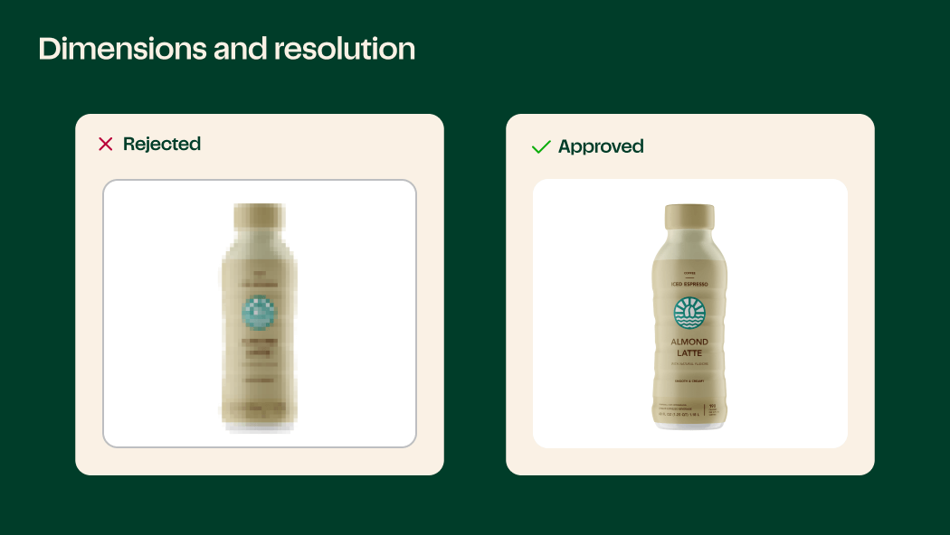 Example photo of a product image with incorrect dimensions being rejected.