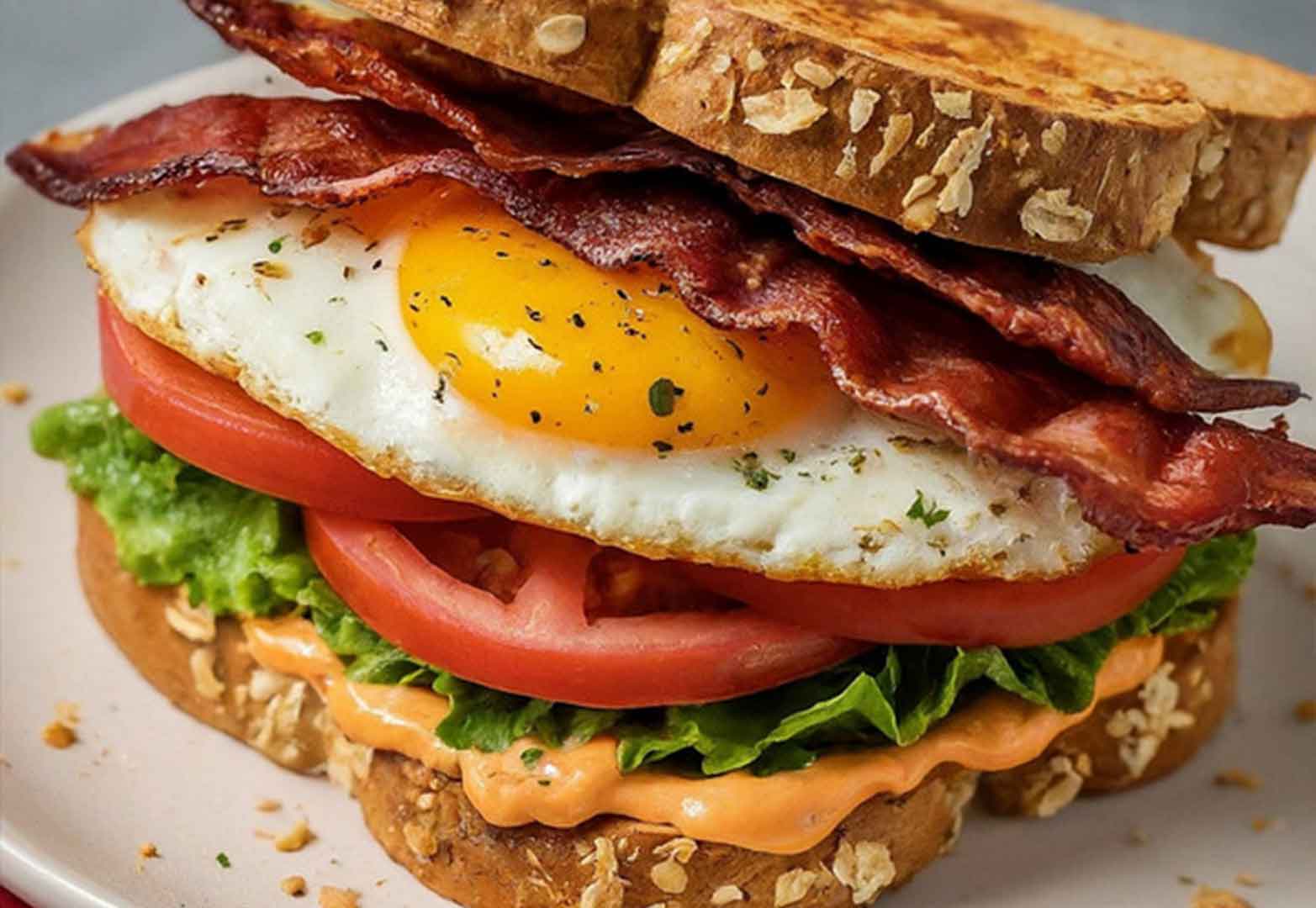 Breakfast BLT sandwich with fried egg