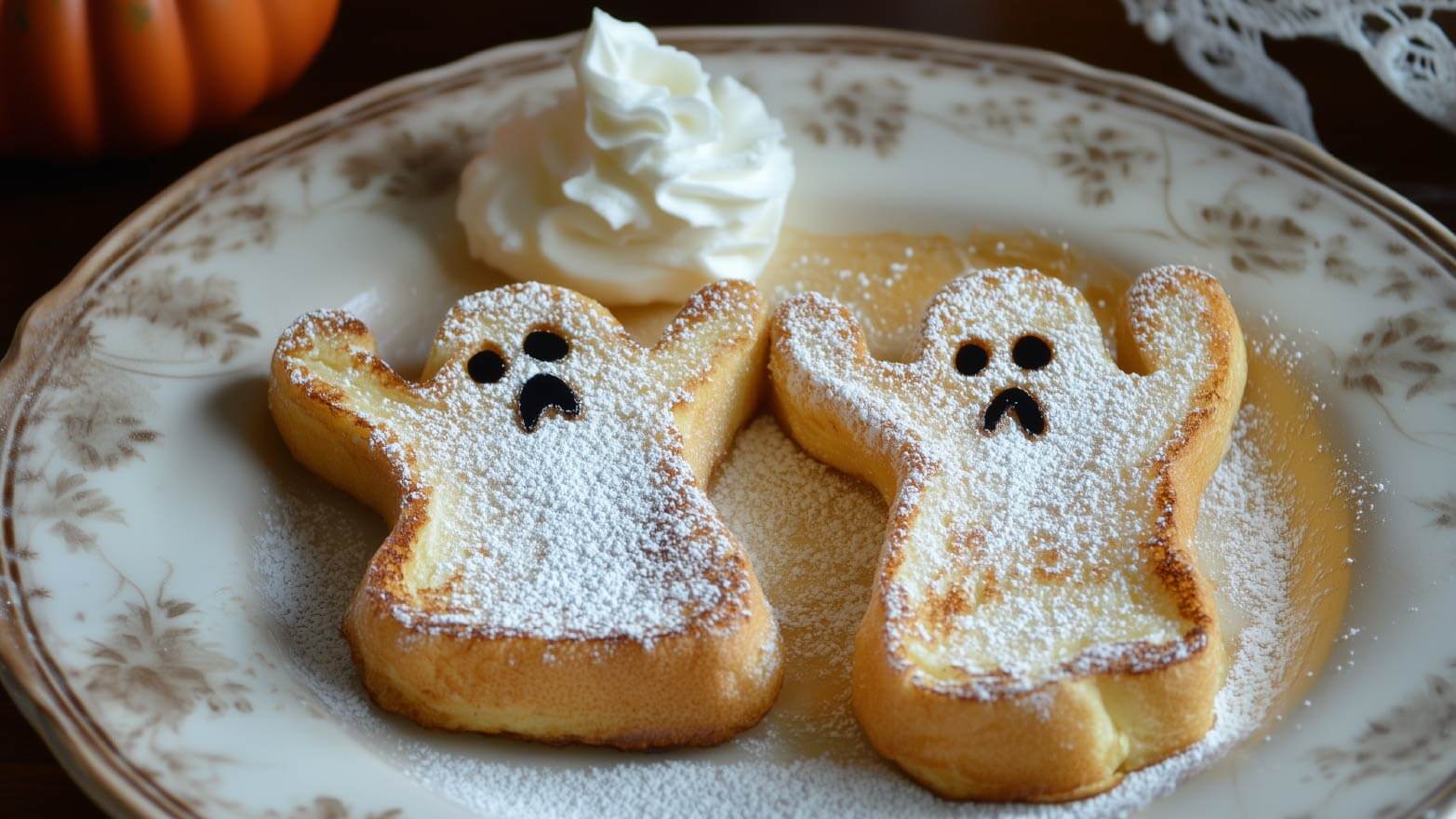 French toast shaped like ghosts