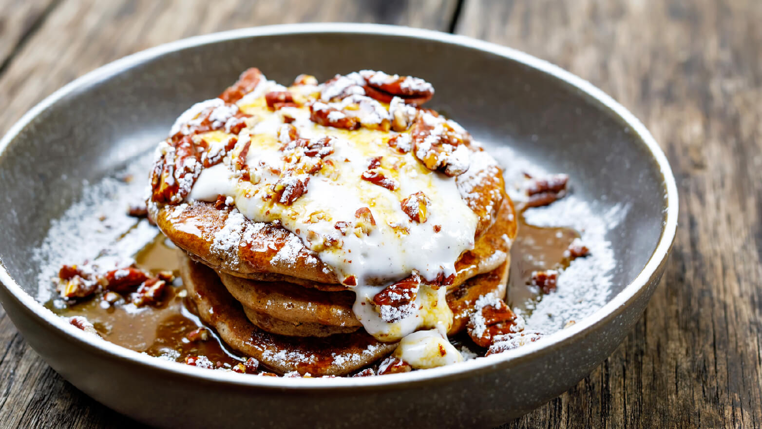 Carrot cake pancakes with cream cheese frosting
