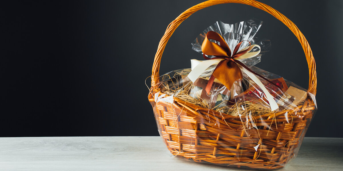 gift basket on gray background