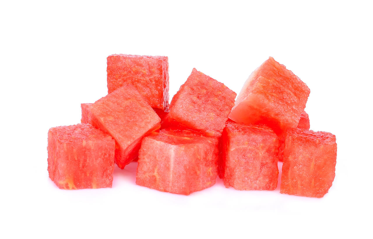 cubes of red watermelon.