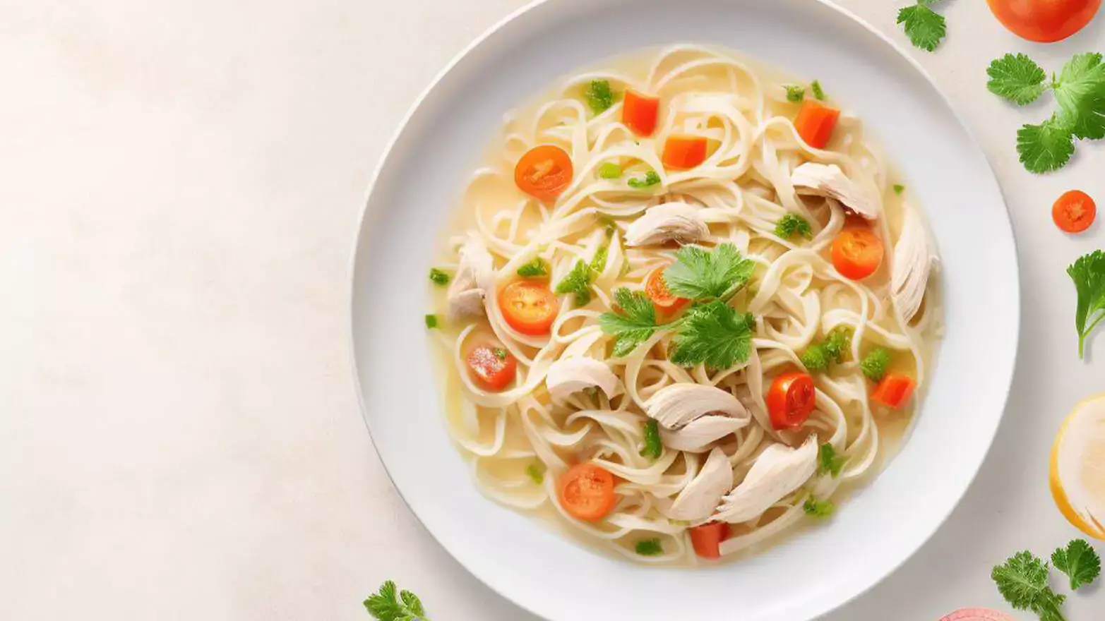 bowl of noodle soup with shredded chicken