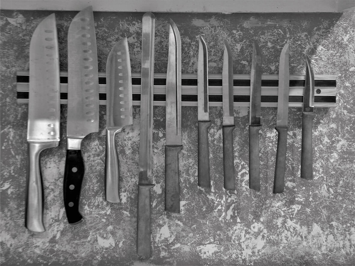 Chef's Knives are hanging on Magnetic Storage Bar