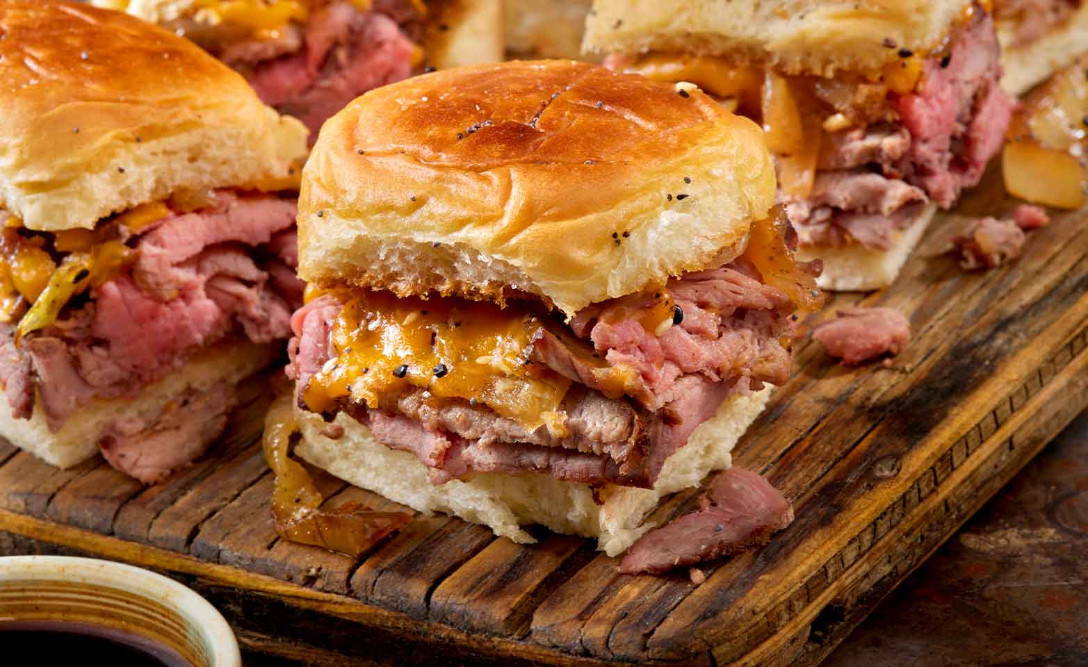 Stock image of shaved steak hoagie sliders