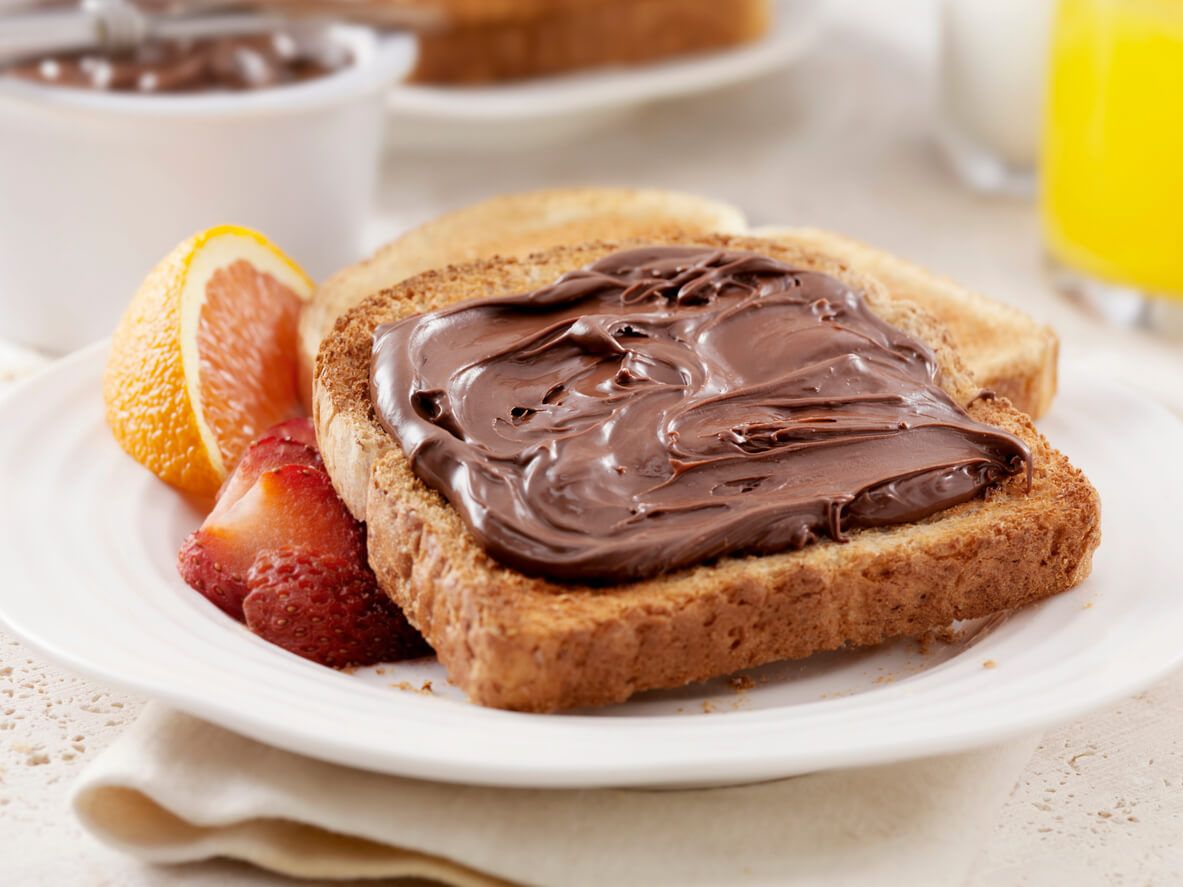 Chocolate Hazelnut Spread on Toast with Fresh Fruit.