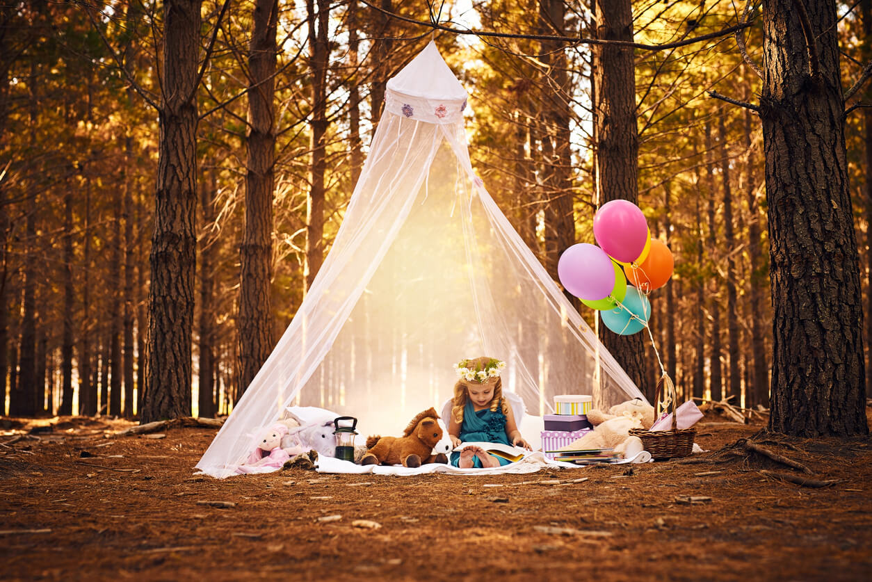 Balloons at a picnic.