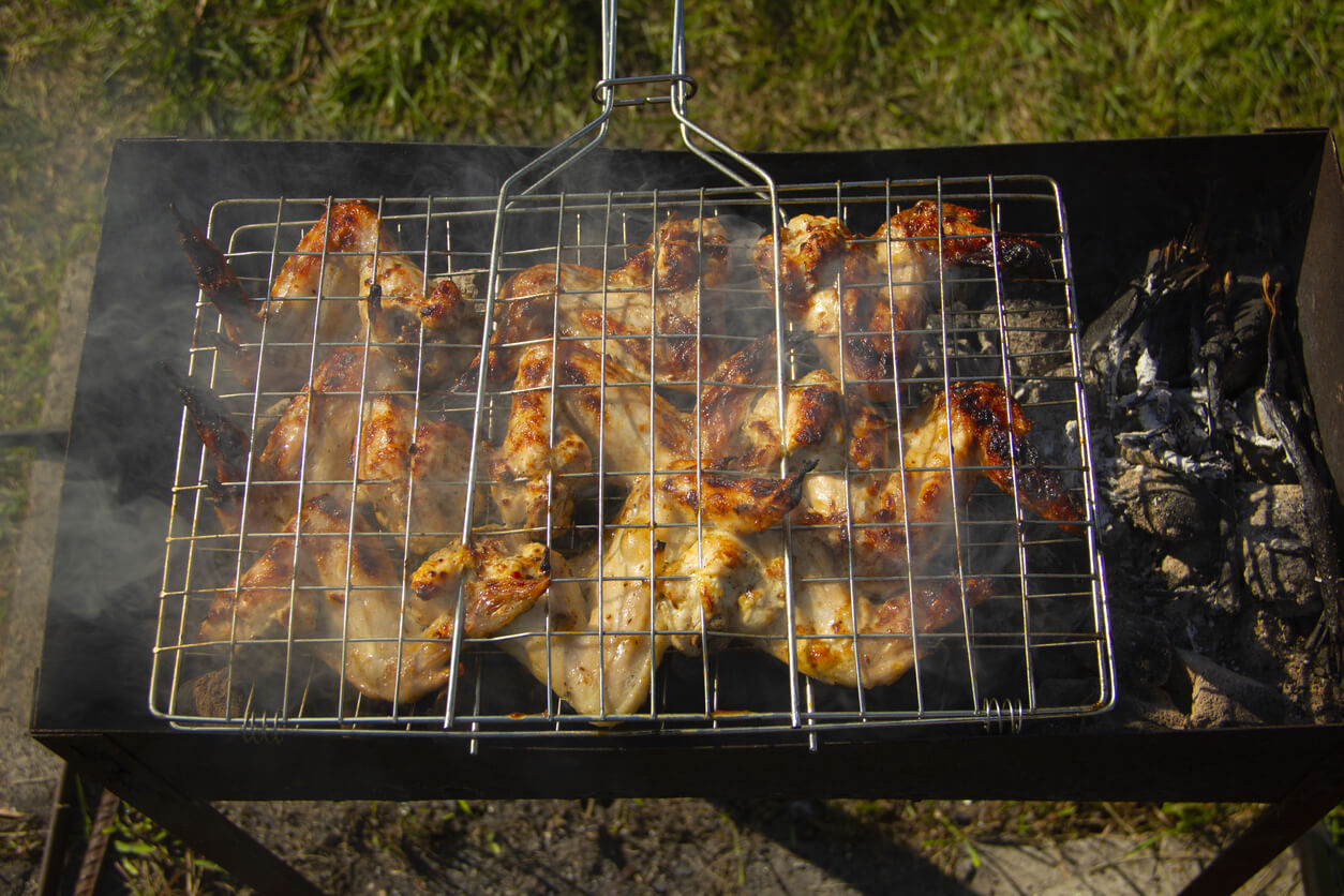 delicious chicken wings are cooked on the grill