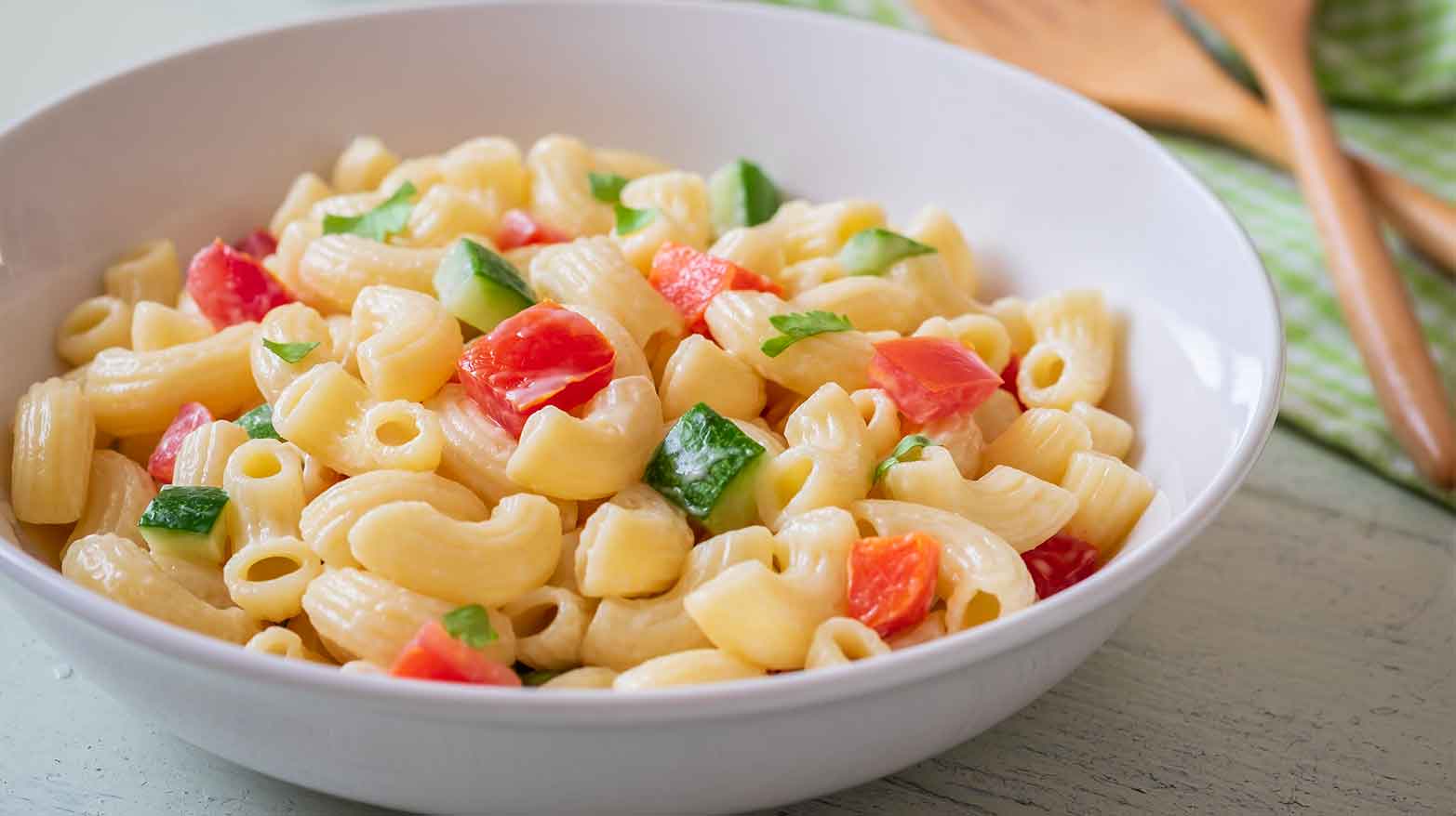 Making macaroni pasta salad for kids.