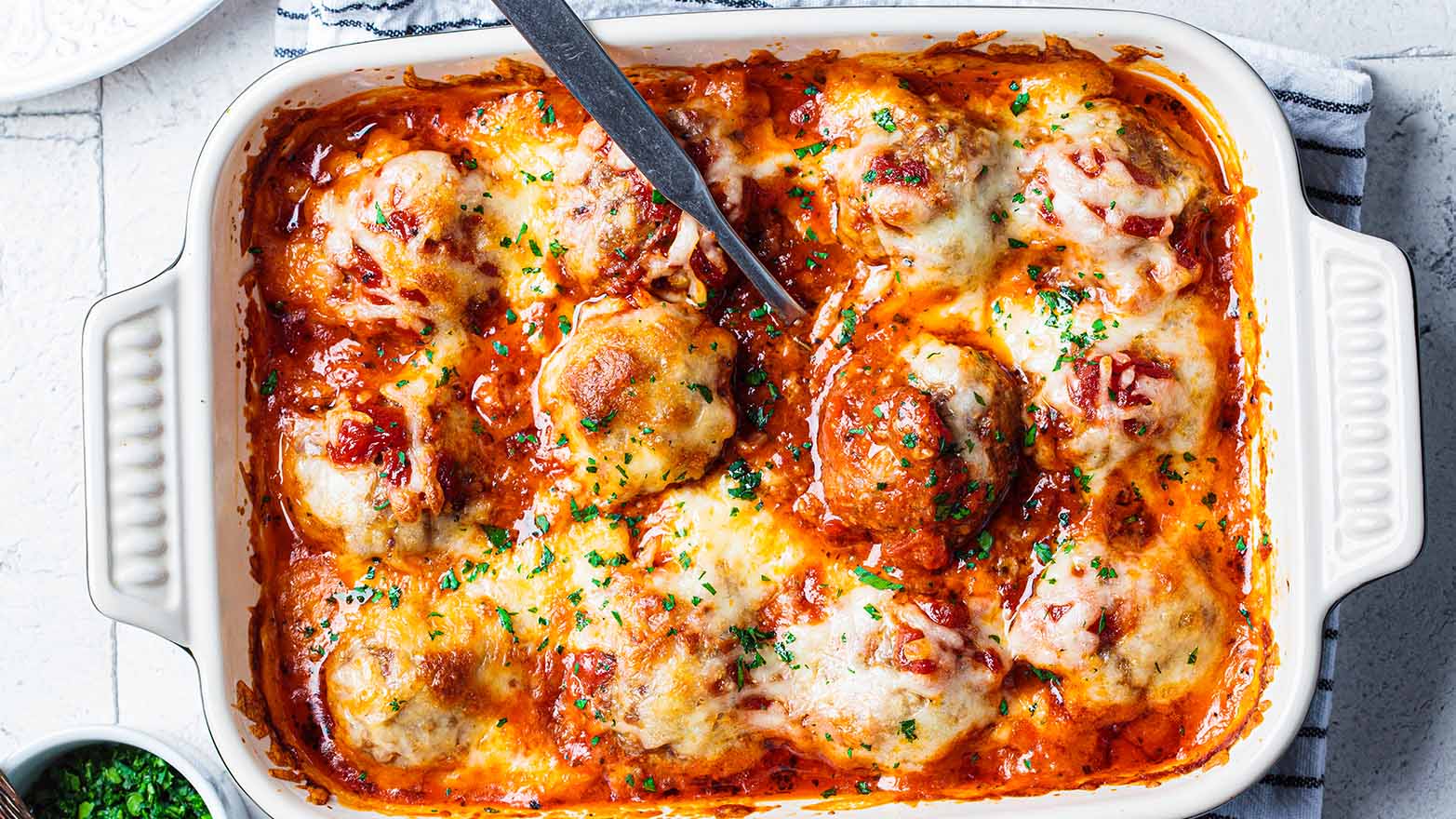 cheesy meatball parmesan bake