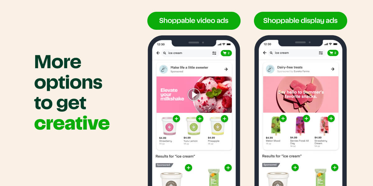 images of shoppable videos with the caption More options to get creative