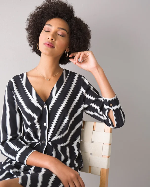 a striped dress is a gorgeous option for a sophisticated woman