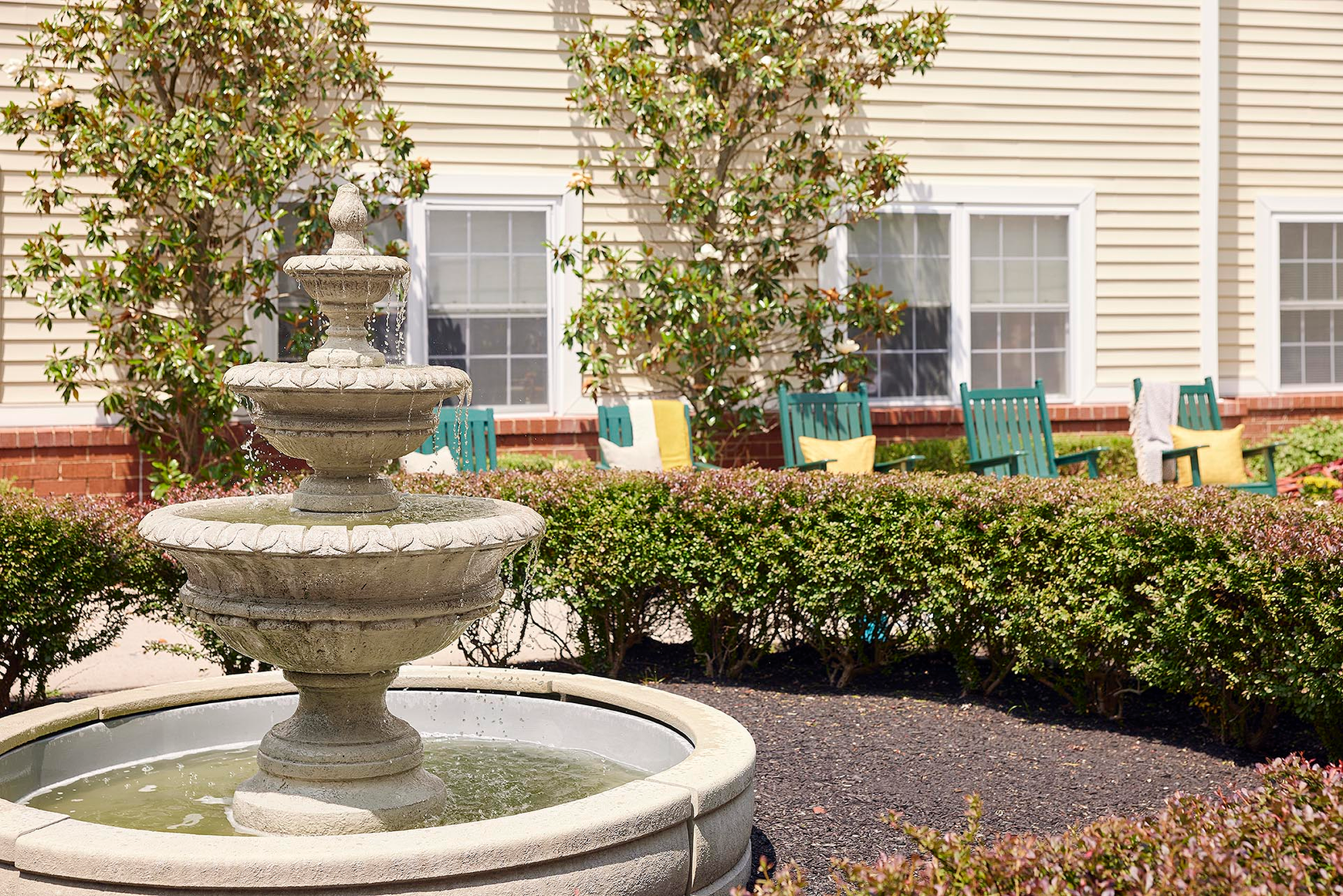 Enjoy the fountain from your rocking chair