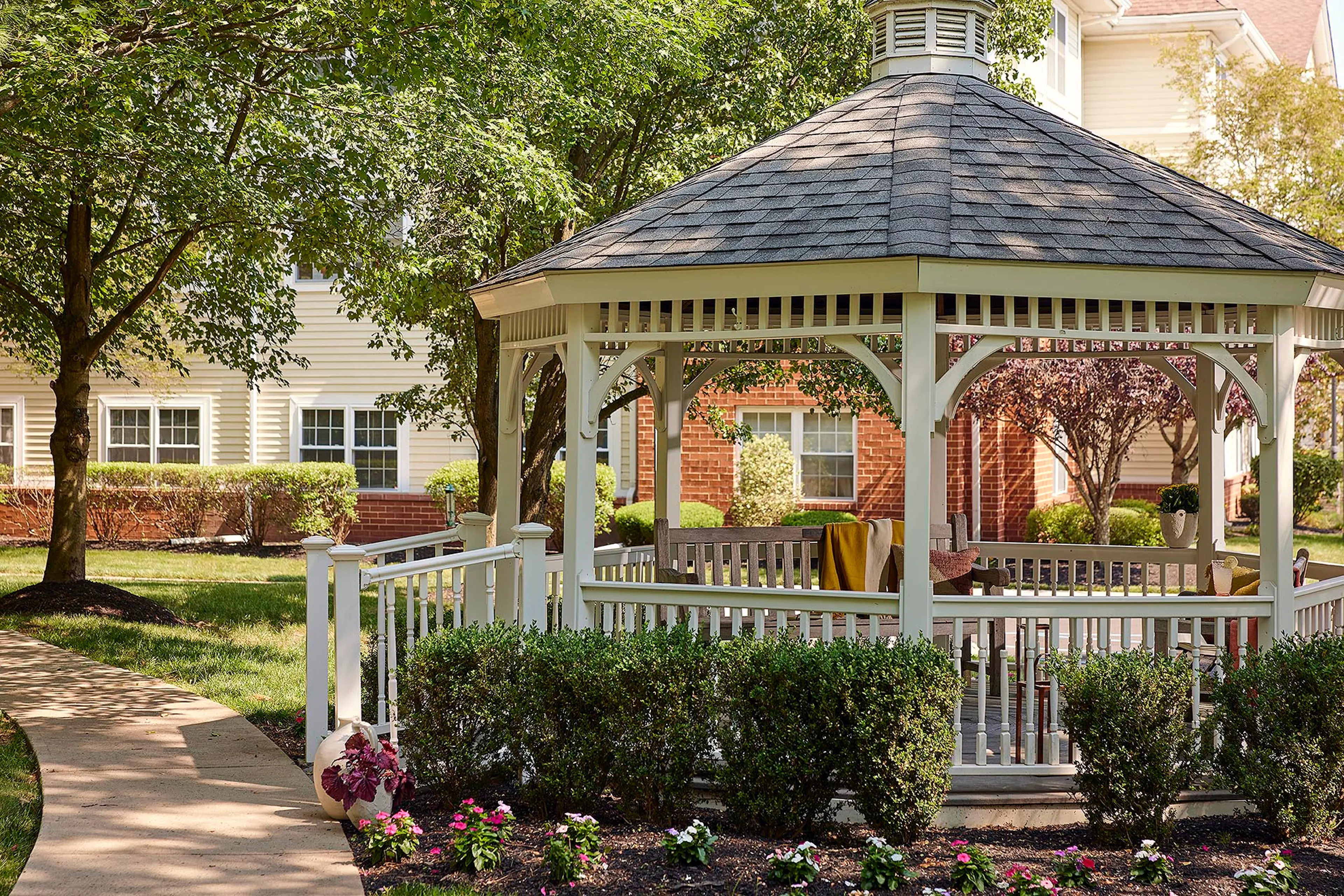 Shaded seating in the gazebo