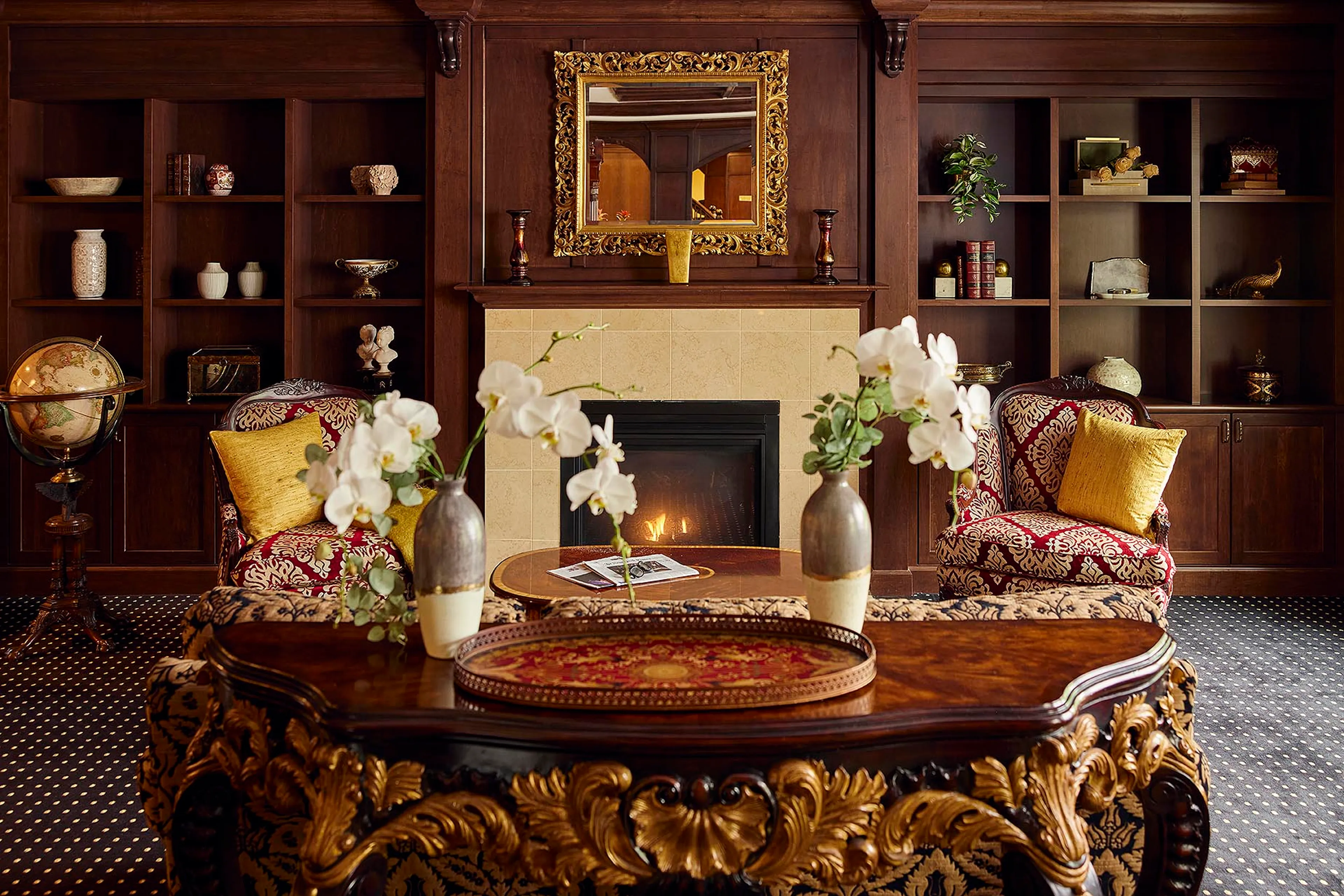 Elegant fireside seating in the living room