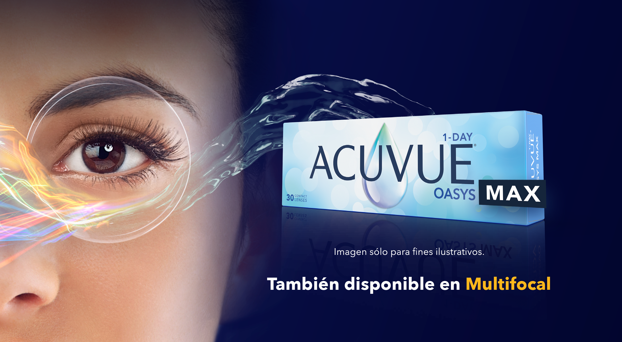 Women with contact lens and ACUVUE OASYS Max product package