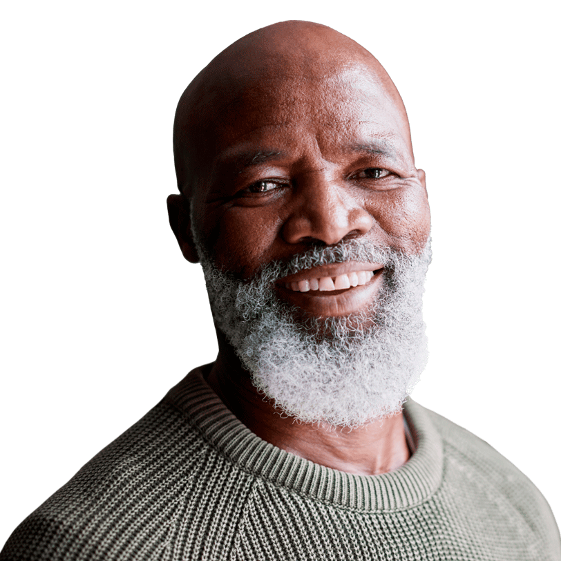 Grey bearded Black man smiling 