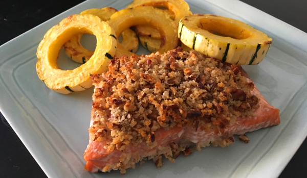 Maple Pecan Crusted Salmon with Roasted Squash