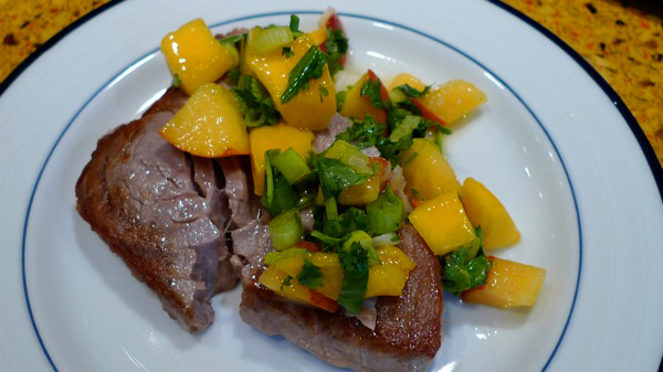Seared Tuna with Peach and Mango Salsa