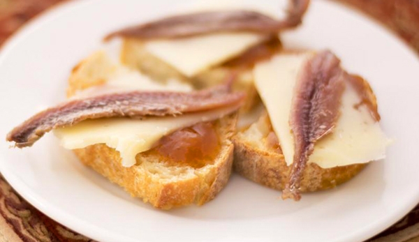Cantabrian Anchovies with Manchego Cheese and Apricot Jam