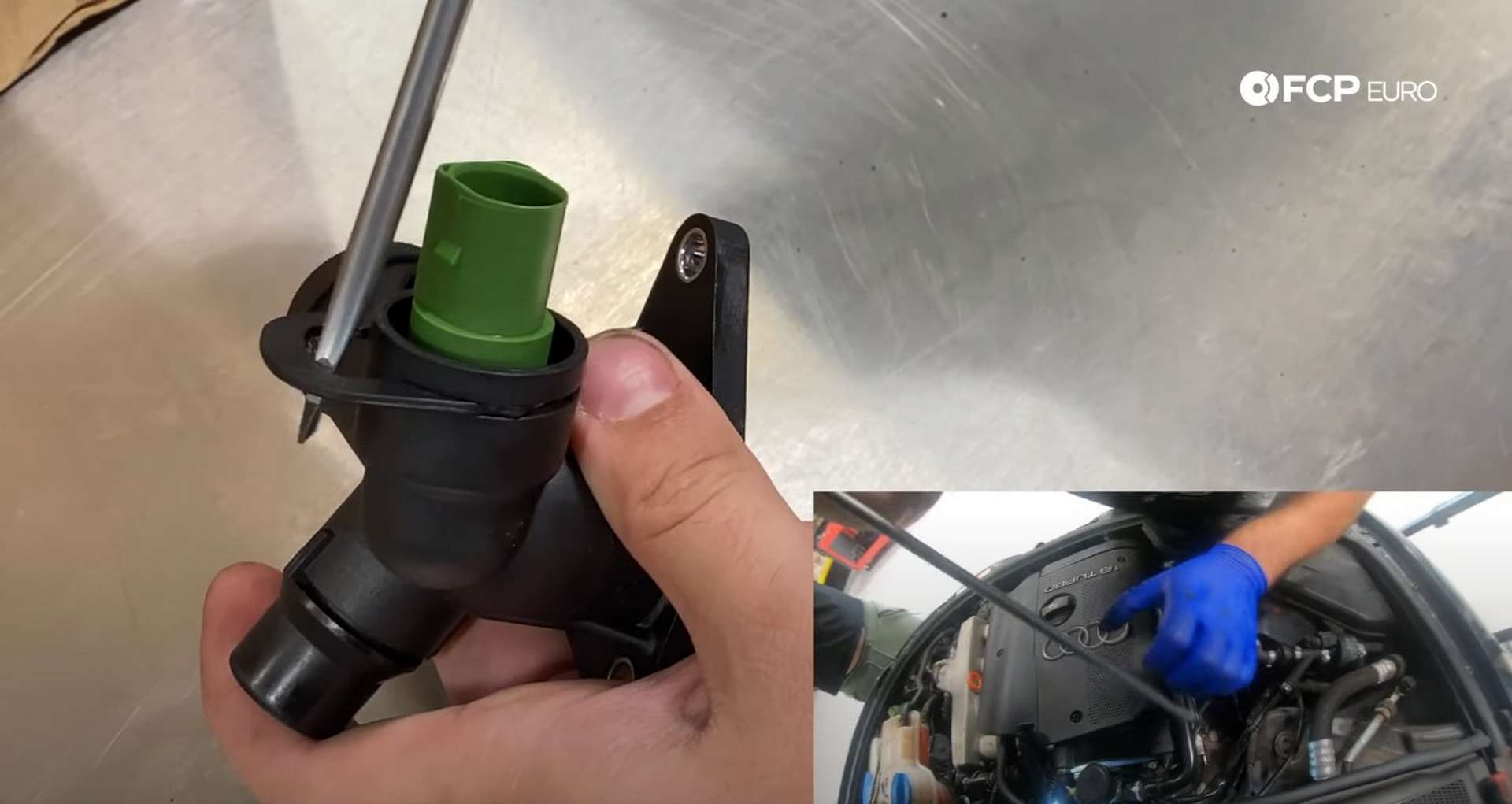 DIY Audi Coolant Temp Sensor removing the locking clip