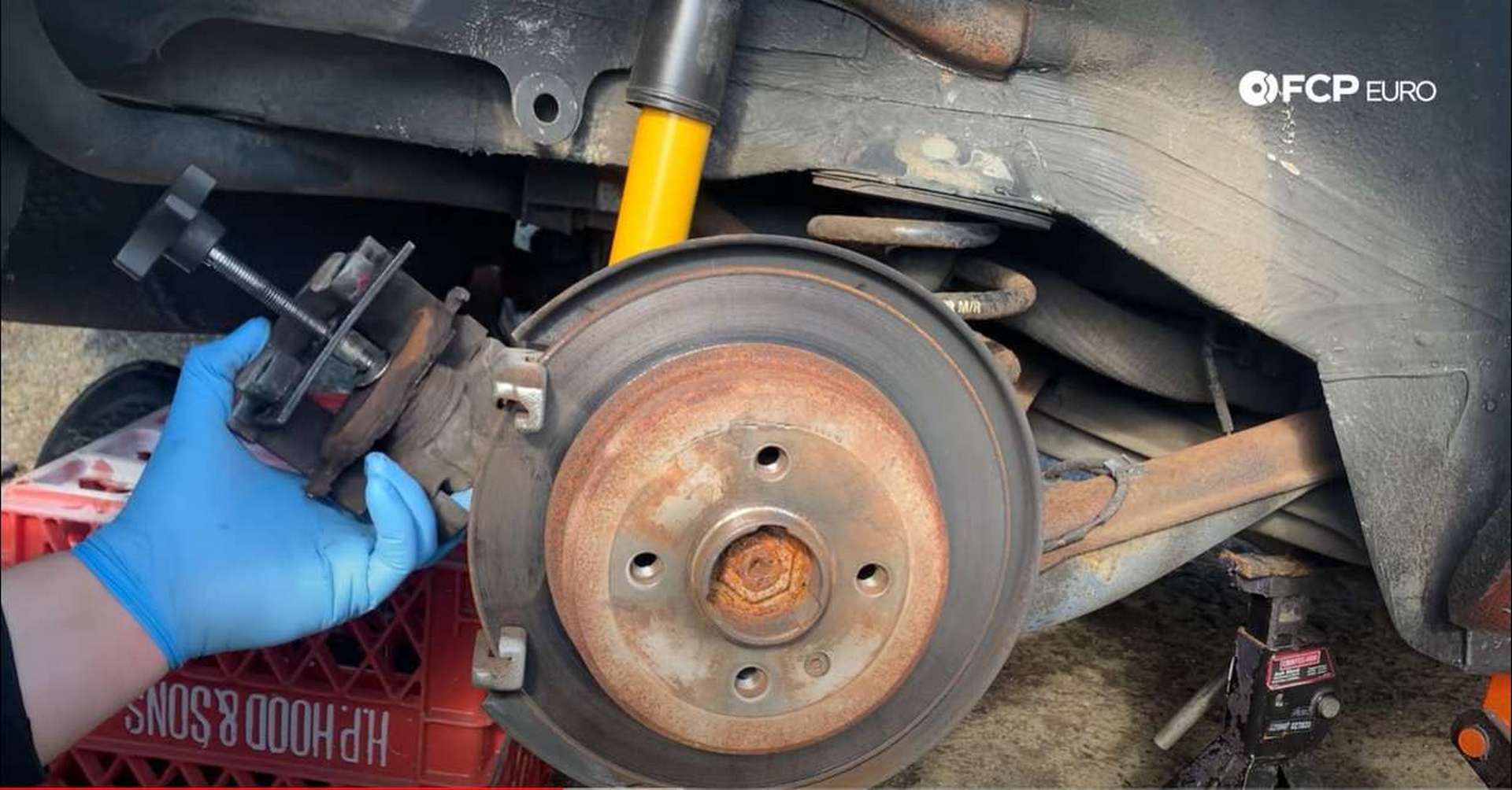 BMW E30 Rear Brakes compressed caliper