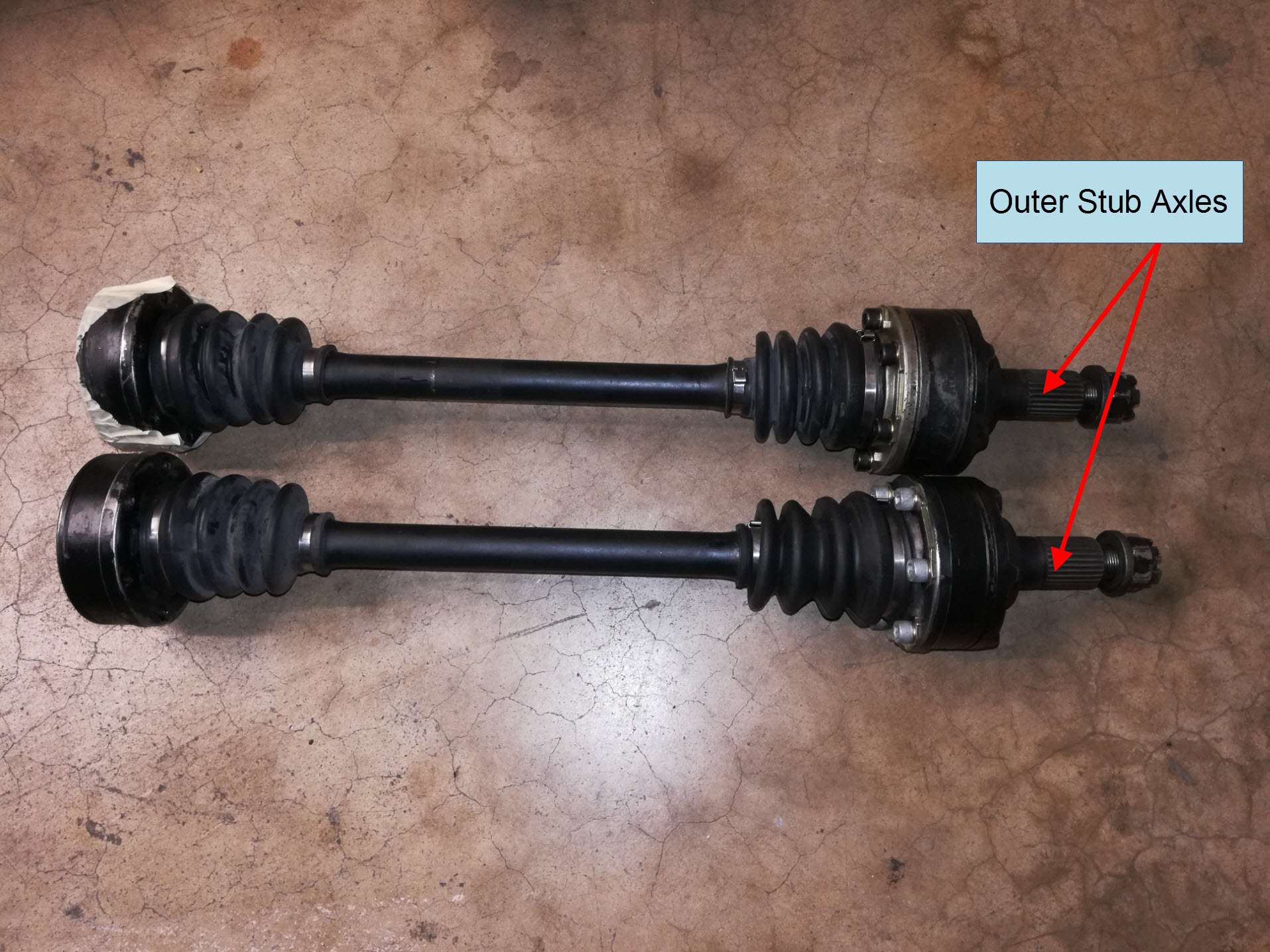 Air-cooled Porsche 911 CV axles with outer stub axles.