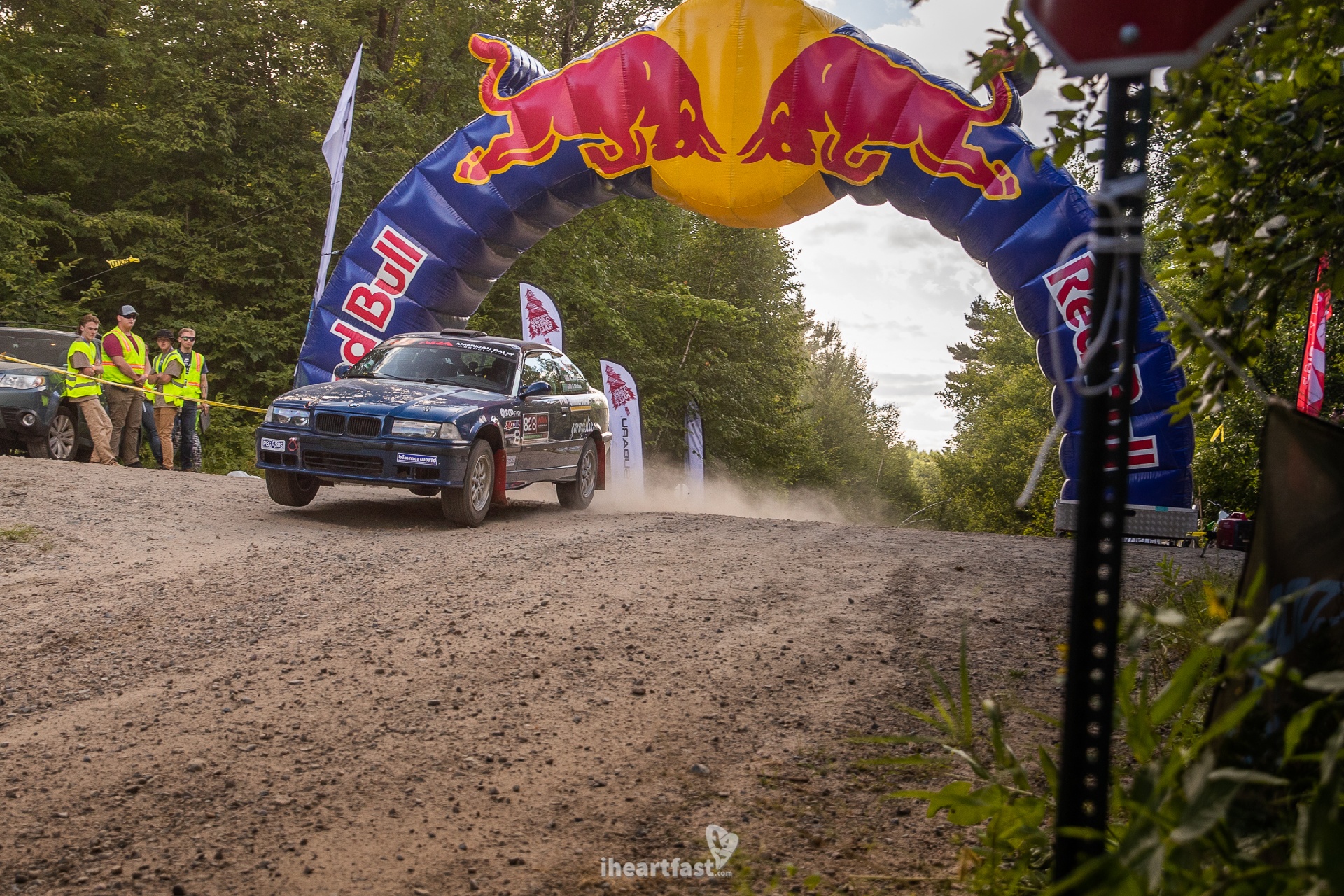 Bearded Ryno Rally Team Ojibwe Forests Rally Red Bull jump BMW E36 M3 Rallycar