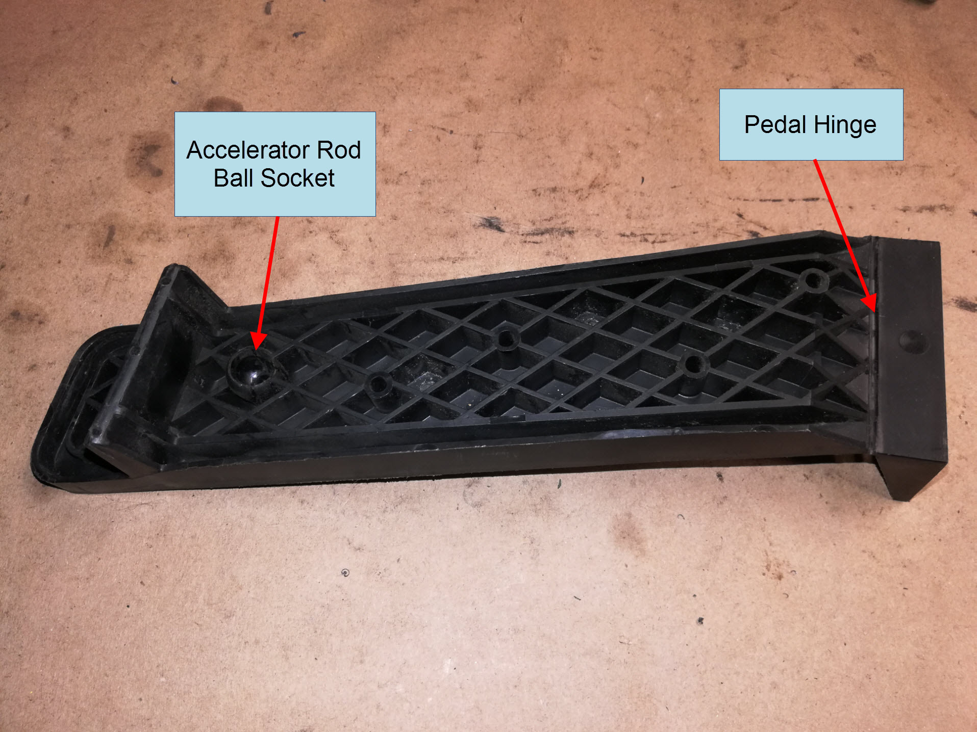 Air-cooled Porsche 911 accelerator pedal detail.