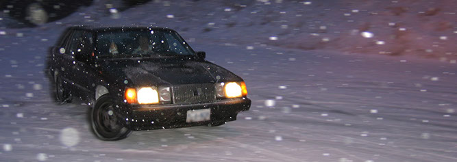 Volvo 940 on All Season Tires. Sideways angle may have been intentional.