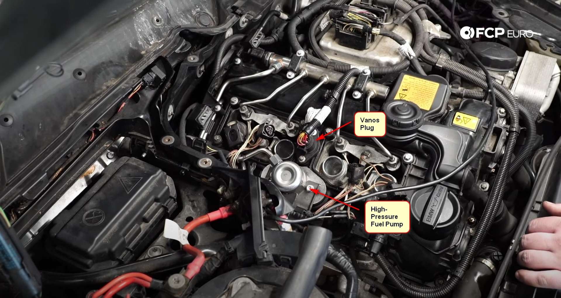 DIY BMW F30 Fuel Injector Replacement VANOS plug and high-pressure fuel pump location