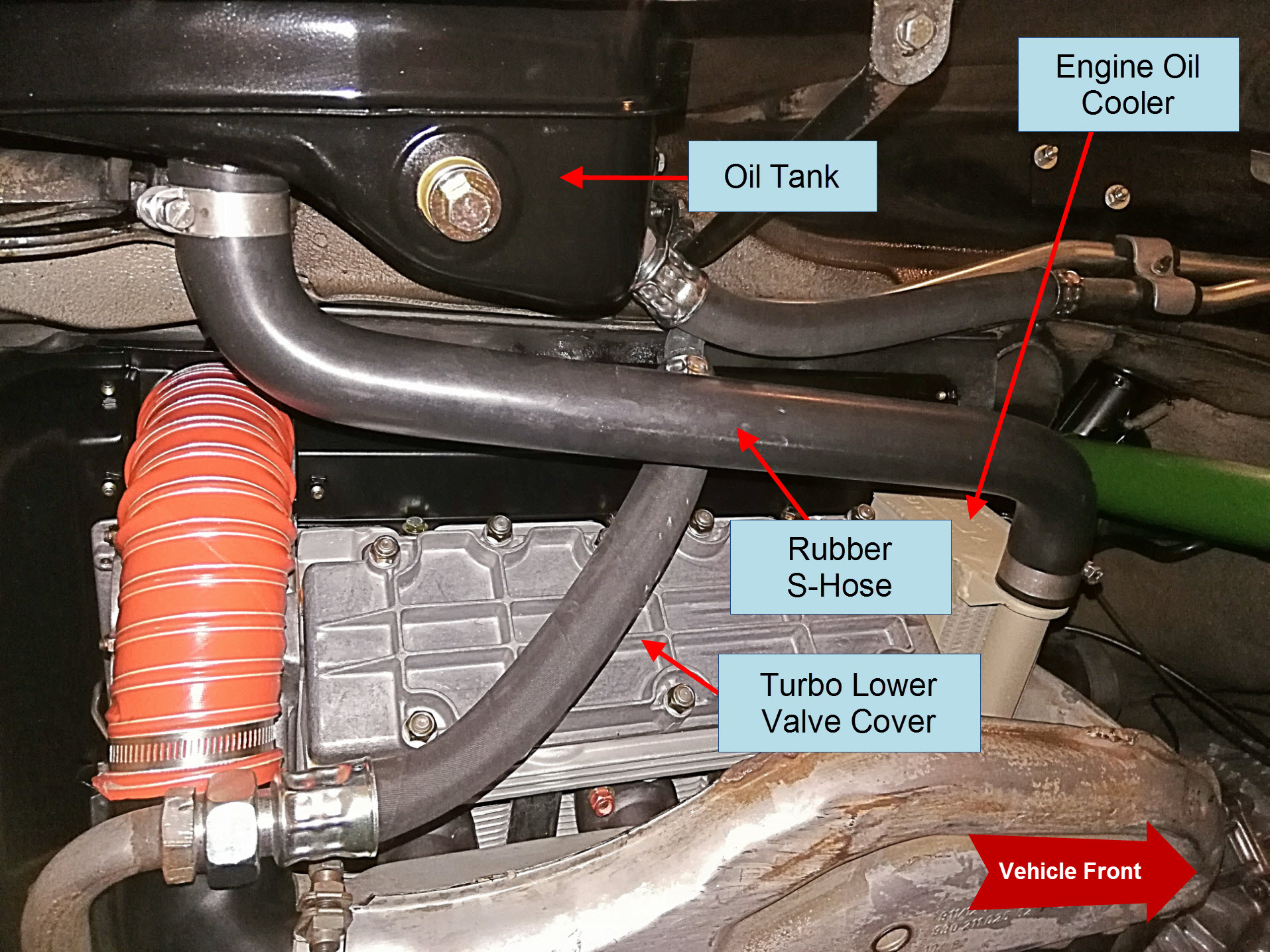 Air-cooled Porsche 911 S-hose and turbo valve covers.
