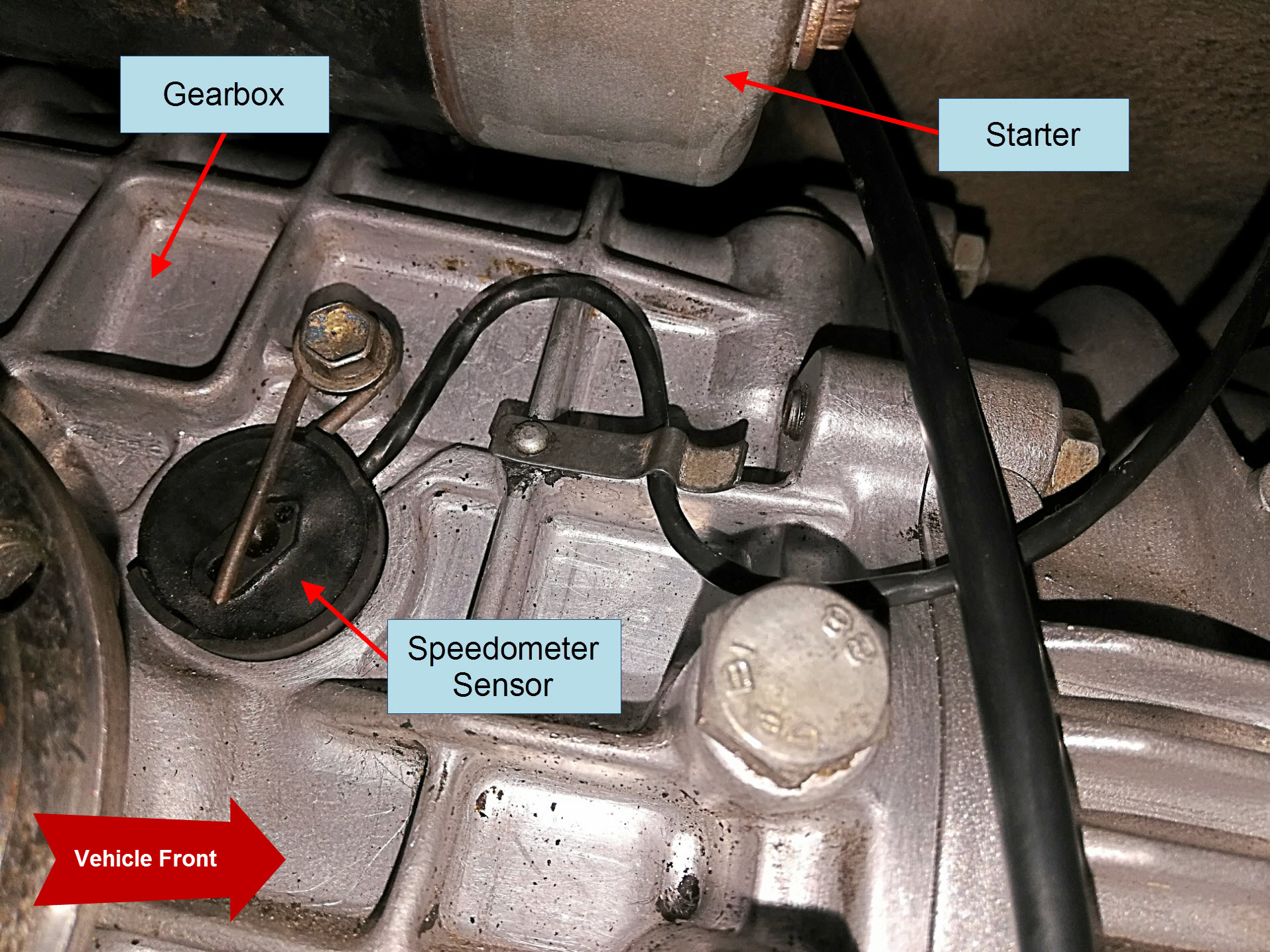 Air-cooled Porsche 911 speedometer sensor location.